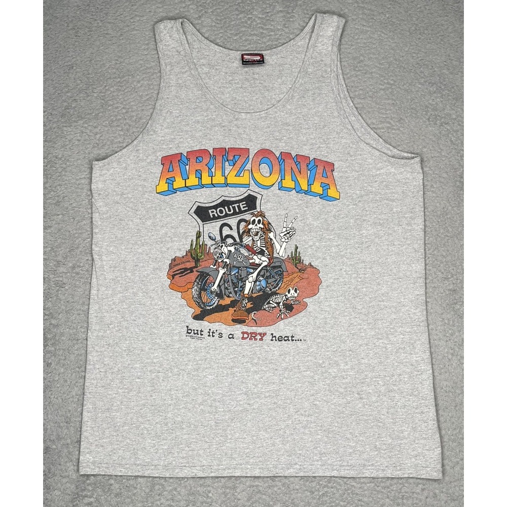 Vintage 90s Sportex Arizona Route‎ 66 But It's A Dry Heat Tank Top Mens L Gray